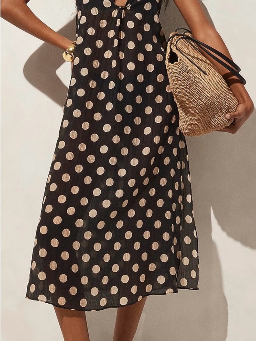 J. Crew Black Polka Dot Midi Coverup Dress with Beige Dots size M - NWT - Picture 2 of 8